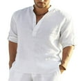 thumbnail image 1 of Men‘s Linen Shirts Solid Color Long Sleeve Stand Collar Button Tops, 1 of 6