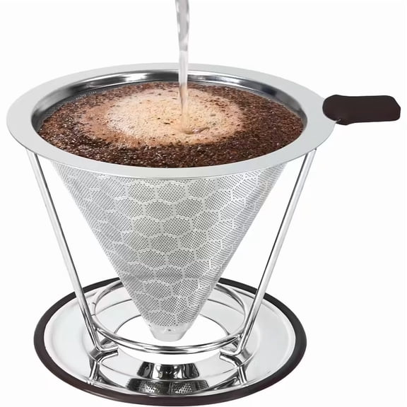 Stainless Steel Filter,Easy to Clean Paperless pour over coffee maker,Reusable Filter,Cone Dripper with Removable Cup