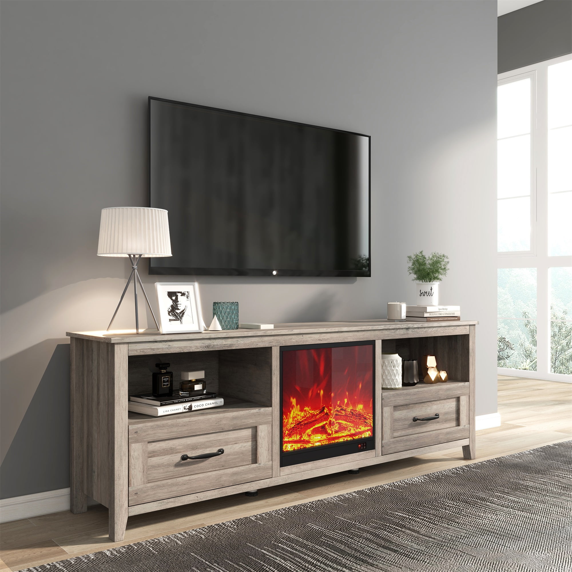 Kadyn 19 Inch Built-in Electric Fireplace with Adjustable Flame Brightness & Remote Control, Antique Black