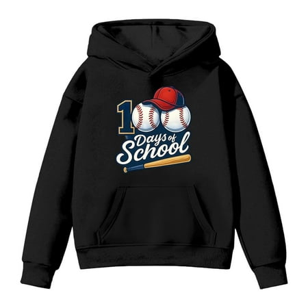 Hoodies Sweatshirts for Little Boys Number Baseball Print Kids 100Th Day Of School Long Sleeve Trendy Cute Sweatshirt With Pocket Size 8-9T