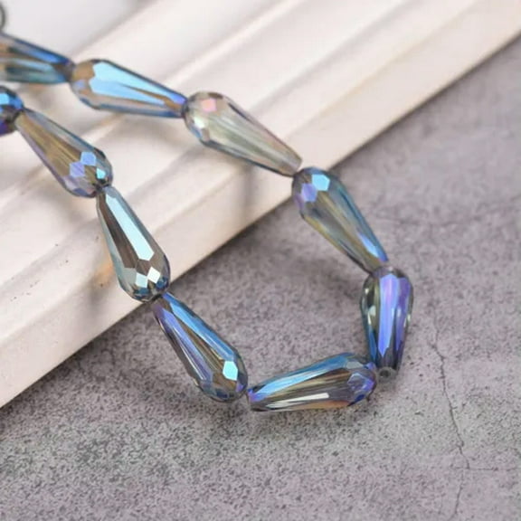 U8MO 10pcs 20x8mm Colorful Long Teardrop Faceted Crystal Glass Loose Beads-Yellowish Green