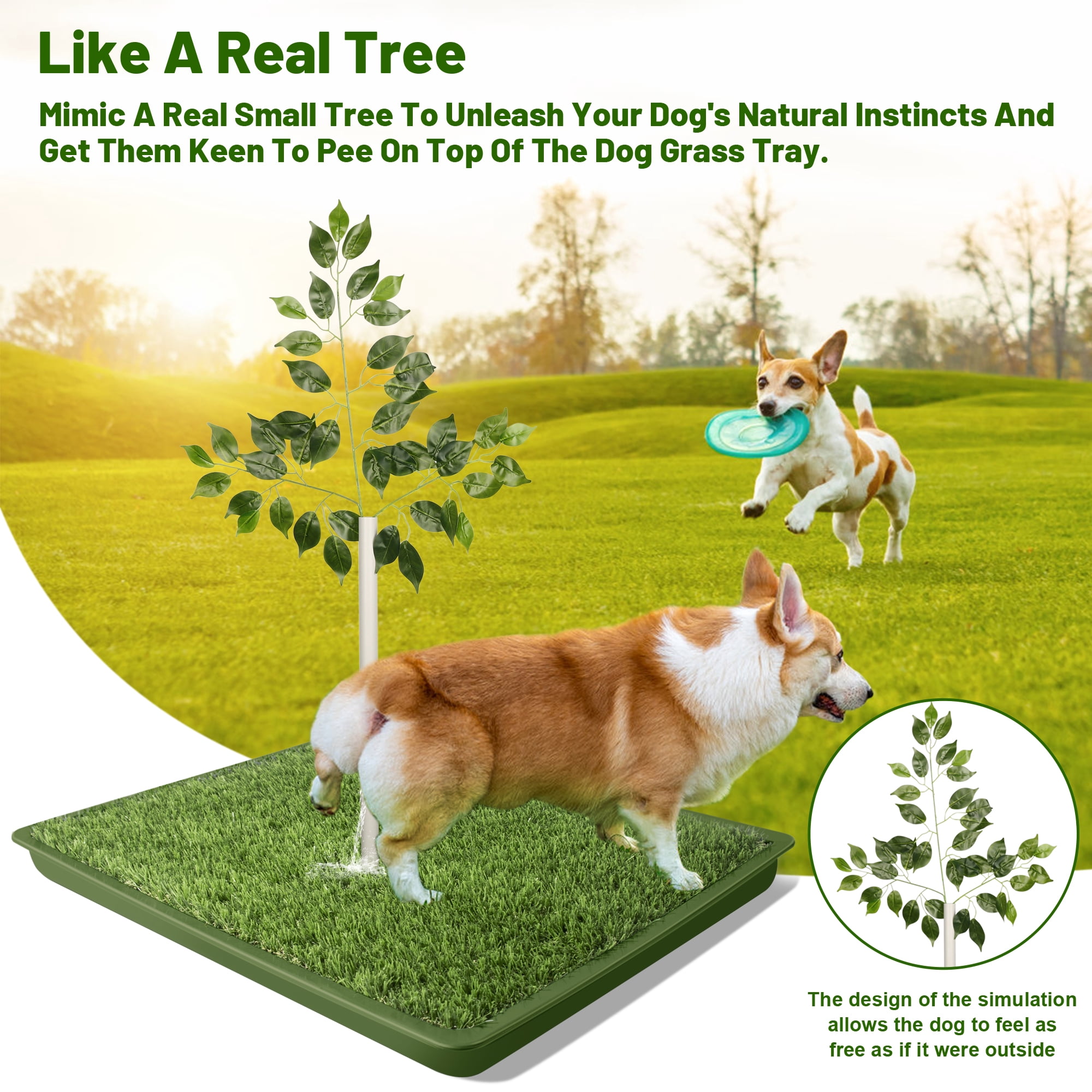 Dog Grass Pad with Tray – 2 Pack Replaceable Artificial Grass Puppy Training Pad, Quick Absorbent Indoor/Outdoor Portable Potty, Washable Pee Pad for Puppy - Ultimate Pet Training Solution Green