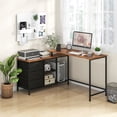 thumbnail image 2 of Costway L-shaped Computer Desk with Power Outlet, Drawers, Metal Mesh Shelves Rustic Brown, 2 of 9