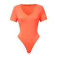 thumbnail image 2 of Gibobby Mono Ajustado de Verano Body de manga corta con cuello en V de color sólido ajustado sexy informal para mujer(Rojo， M), 2 of 4