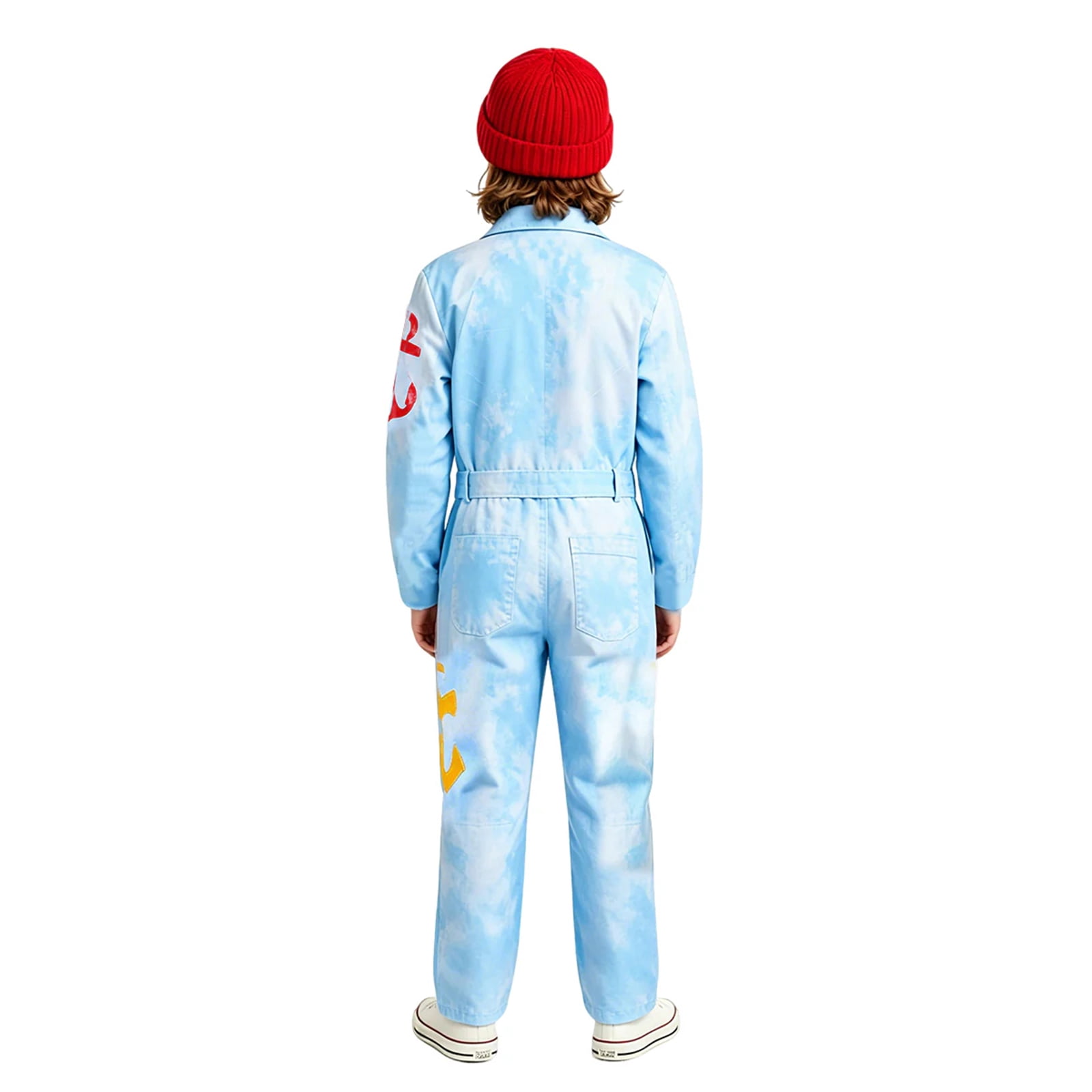 Descendant4 Maddox Hatter Costume,Rise Red Cosplay Tie Dye Jumpsuit Outfits,Movie Character Role Play Dress Up for Halloween Party,Size 110