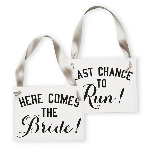 Ritzy Rose Funny Wedding Signs Set of 2 Ring Bearer Flower Girl Signs Here Comes The Bride Last Chance To Run