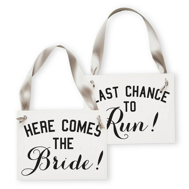 Ritzy Rose Funny Wedding Signs Set of 2 Ring Bearer + Flower Girl Signs  Here Comes The Bride + Last Chance To Run 