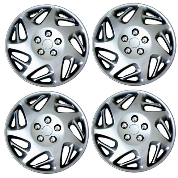 TuningPros WSC3-007BS15 Set of 4  Metallic Silver Hubcaps 15" - Hub Caps Wheel Skin Cover 15 inches 4 Pcs Set