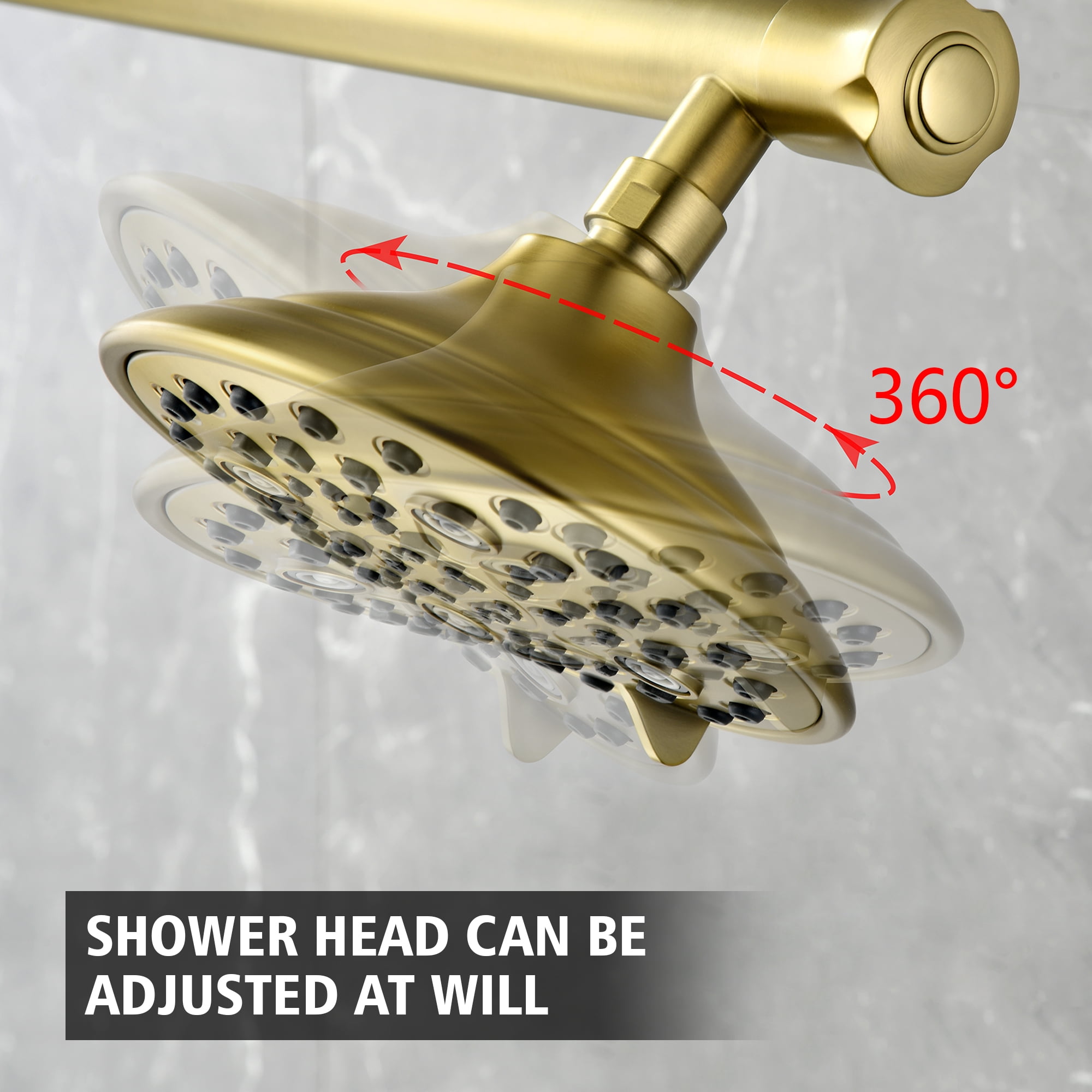 sumerain Brushed Gold Dual Showerheads for Couples with 6 Modes & Shut-off Valve, 2-in-1 Double Showerhead System for Two People
