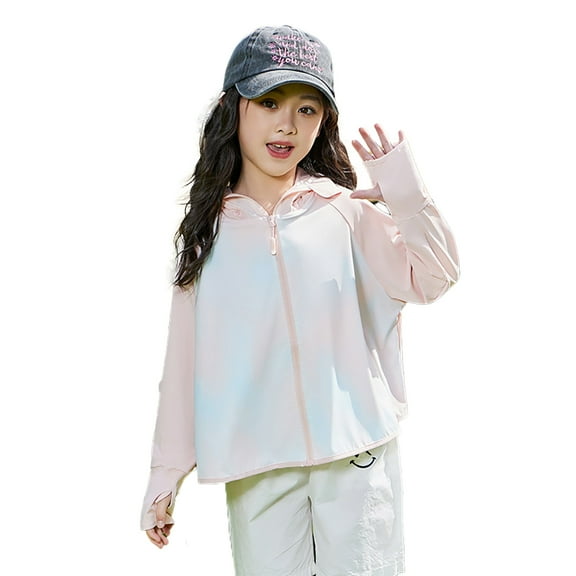 FLMEI 3-14T Boys Girls Sun Protection Jacket for Baby Kids Hooded Summer Sun Shirt Zip Front Rashguard Dazzle Colour Sunsuits Teen Unisex Outdoor Long Sleeve Rash Guard