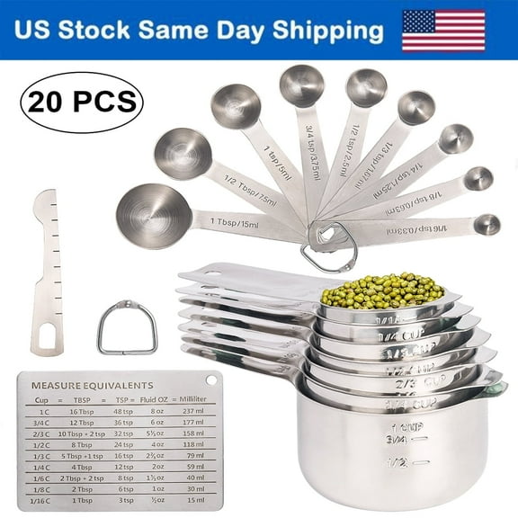 20 Pieces 18/8 Stainless Steel Measuring Cups & Spoons Set, Cups and Spoons,Kitchen Gadgets for Cooking & Baking