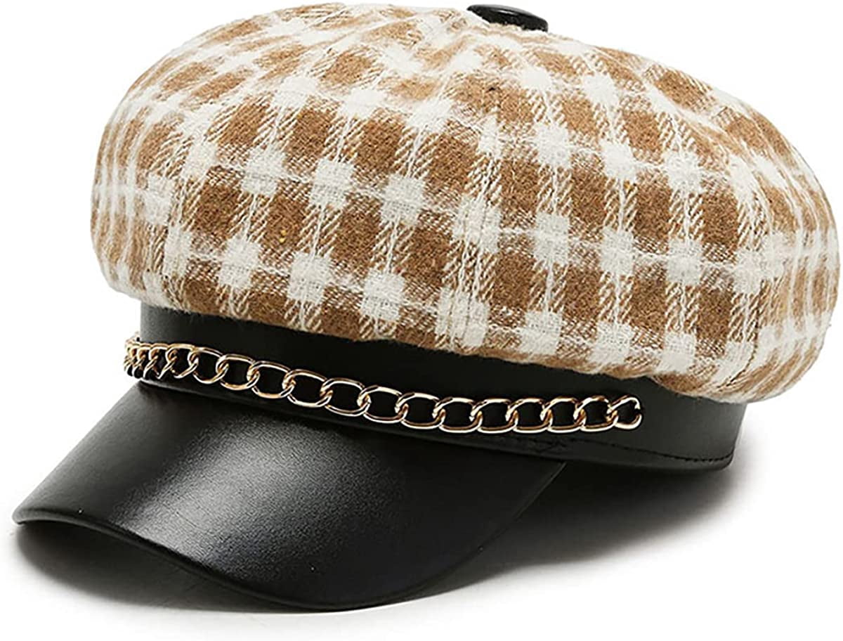 CoCopeaunts Women Newsboy Hats Plaid Tweed Baker Boy Fiddler 