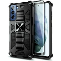 Nagebee Case for Samsung Galaxy S21 FE 5G with Tempered Glass Screen Protector (Full Coverage), Full-Body Protective Shockproof [Military-Grade], Built in Kickstand, Heavy-Duty Durable Case (Black)