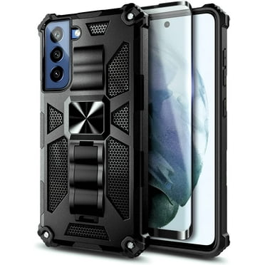 Nagebee Case for Samsung Galaxy S21 FE 5G with Tempered Glass Screen Protector (Full Coverage), Full-Body Protective Shockproof [Military-Grade], Built in Kickstand, Heavy-Duty Durable Case (Black)
