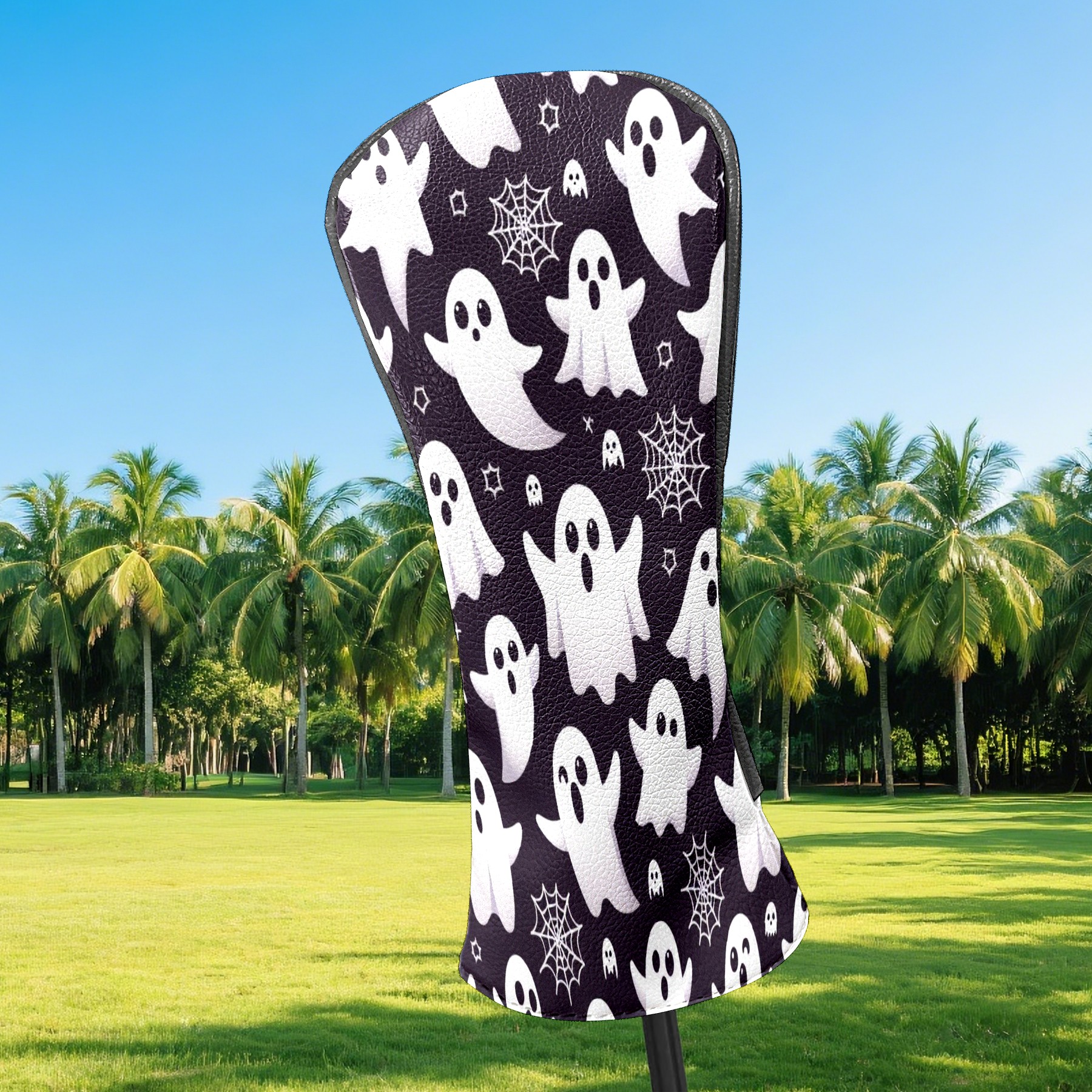 Golf Club Covers, Purple Ghost Snow Premium PU Leather Driver Hybrid Putter Head Covers with Velvet Lining, Waterproof Golf Gifts for Men Women