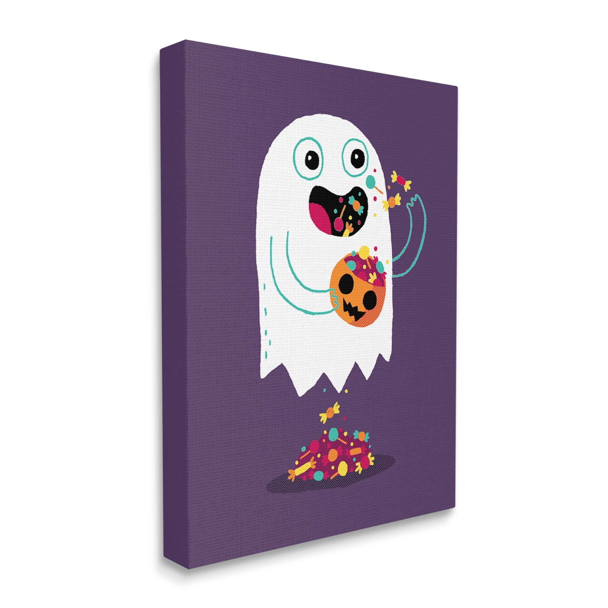 Stupell Industries Smiling Ghost Eating Halloween Candy Carved Pumpkin Canvas Wall Art, 24 x 30, Design by Michael Buxton