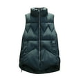 thumbnail image 2 of Black and Friday Clothing Sales Idoravan Quilted Vests for Women Clearance Women Pocket Vest Coat Short Jacket Winter Sleeveless Turn Down Collar Zipper Solid Outerwear Green XXL, 2 of 5
