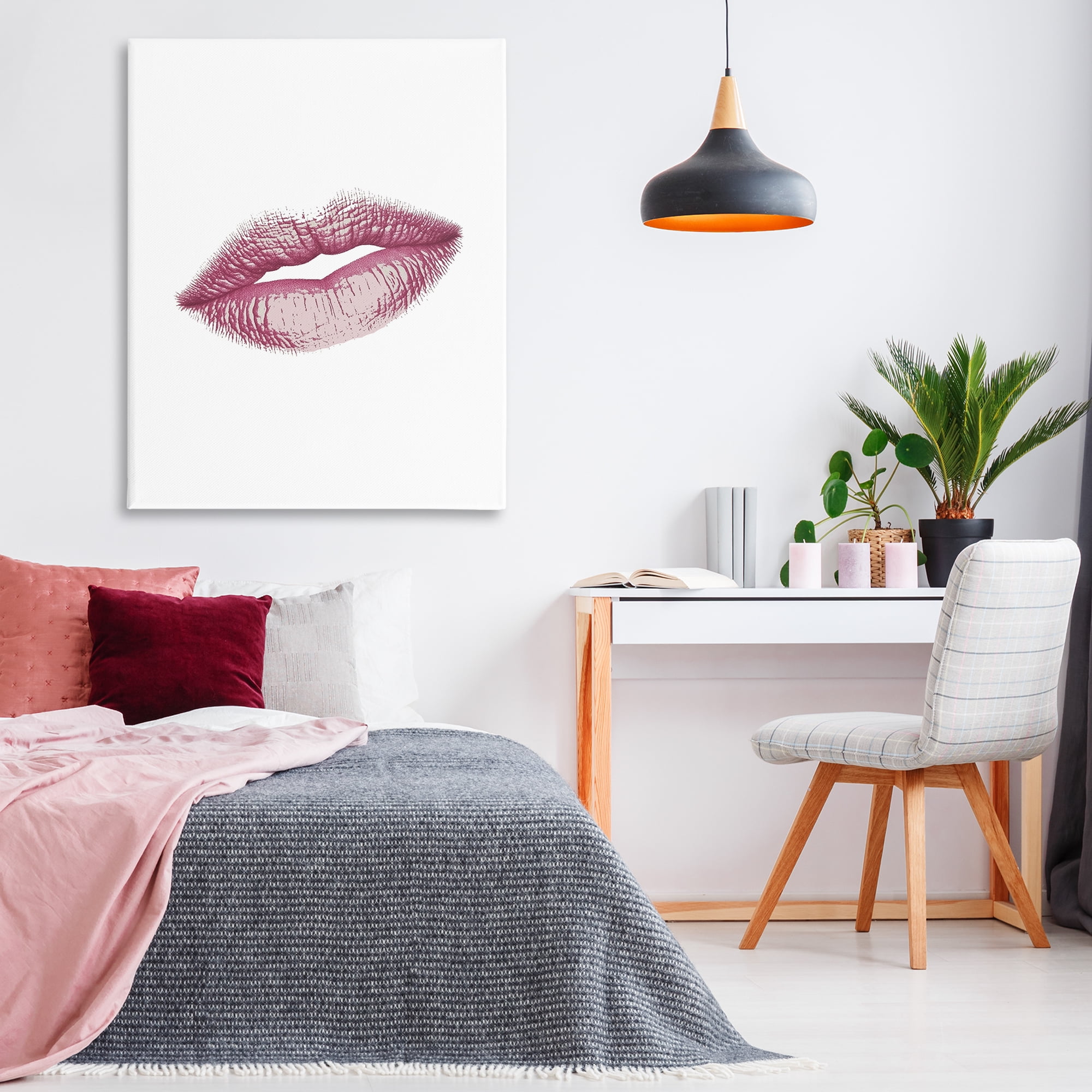 Feminine Pink Lips Glam Canvas Wall Art, design by Christine Simpson Art