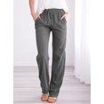 thumbnail image 2 of Women's Cotton Linen Pants Drawstring Elastic Waist Pant Solid Lounge Trousers Straight Pants, 2 of 4
