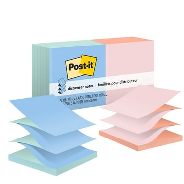 Post-it Dispenser Pop-up Notes, 3 in x 3 in, Alternating Pastel Colors, 12 Pads
