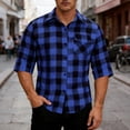 thumbnail image 2 of JTSRKL Mens Plaid 3/4 Sleeve Shirts Turn Down Button Front Lightweight Classic Daily Tees Stretchy Soft Summer Casual Business Daily Tops, 2 of 7