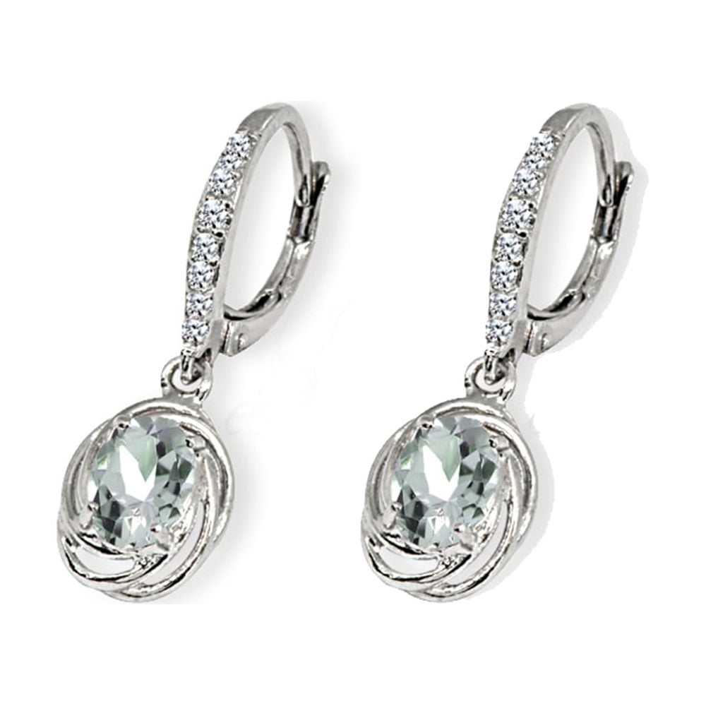 Light Aquamarine & CZ 7x5mm Oval Love Knot Sterling Silver Dangle Earrings