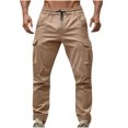 thumbnail image 2 of LADIGASU Men Solid Color Casual Fashion Vintage Drawstring Pockets Workwear Pants, 2 of 5