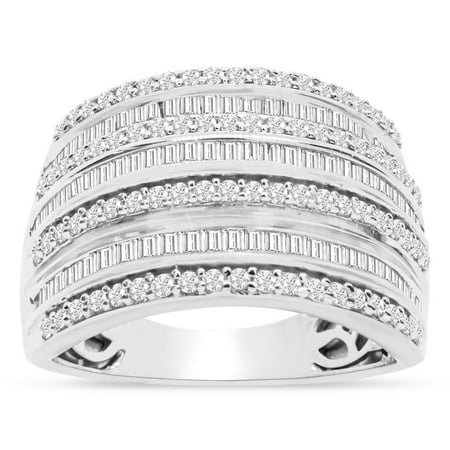 1 Carat Baguette and Round Colorless Diamond Band Ring In...