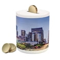 thumbnail image 1 of City Piggy Bank, Los Angles California Skyline Urban USA Cityscape Skyscrapers Highway Avenue Trees, Ceramic Coin Bank Money Box for Cash Saving, 3.6" X 3.2", Multicolor, by Ambesonne, 1 of 4
