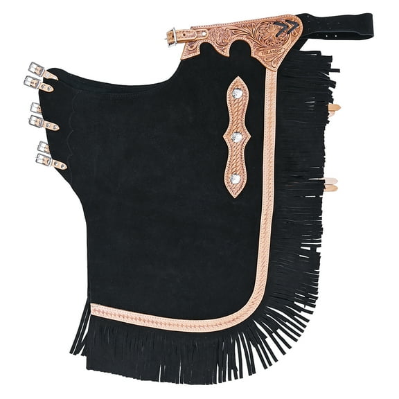 Hilason Western Bull Riding Chinks Chaps Adult Pro Rodeo Bronc Leather Black