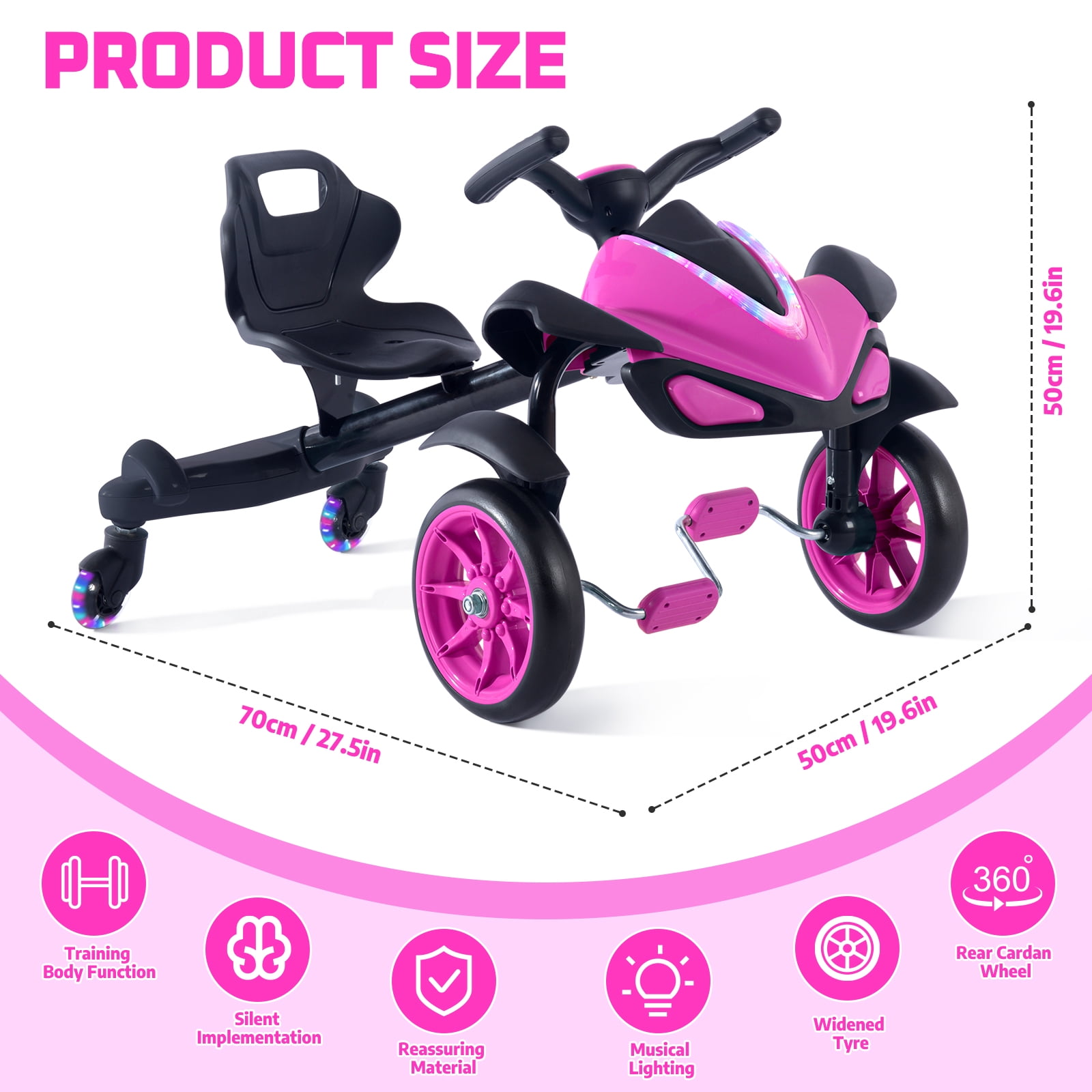 Sumsoltic 2-in-1 Kids Drift Bike - Crazy Drift Cart for Toddlers and 3-5 Years Old Kids,Pink