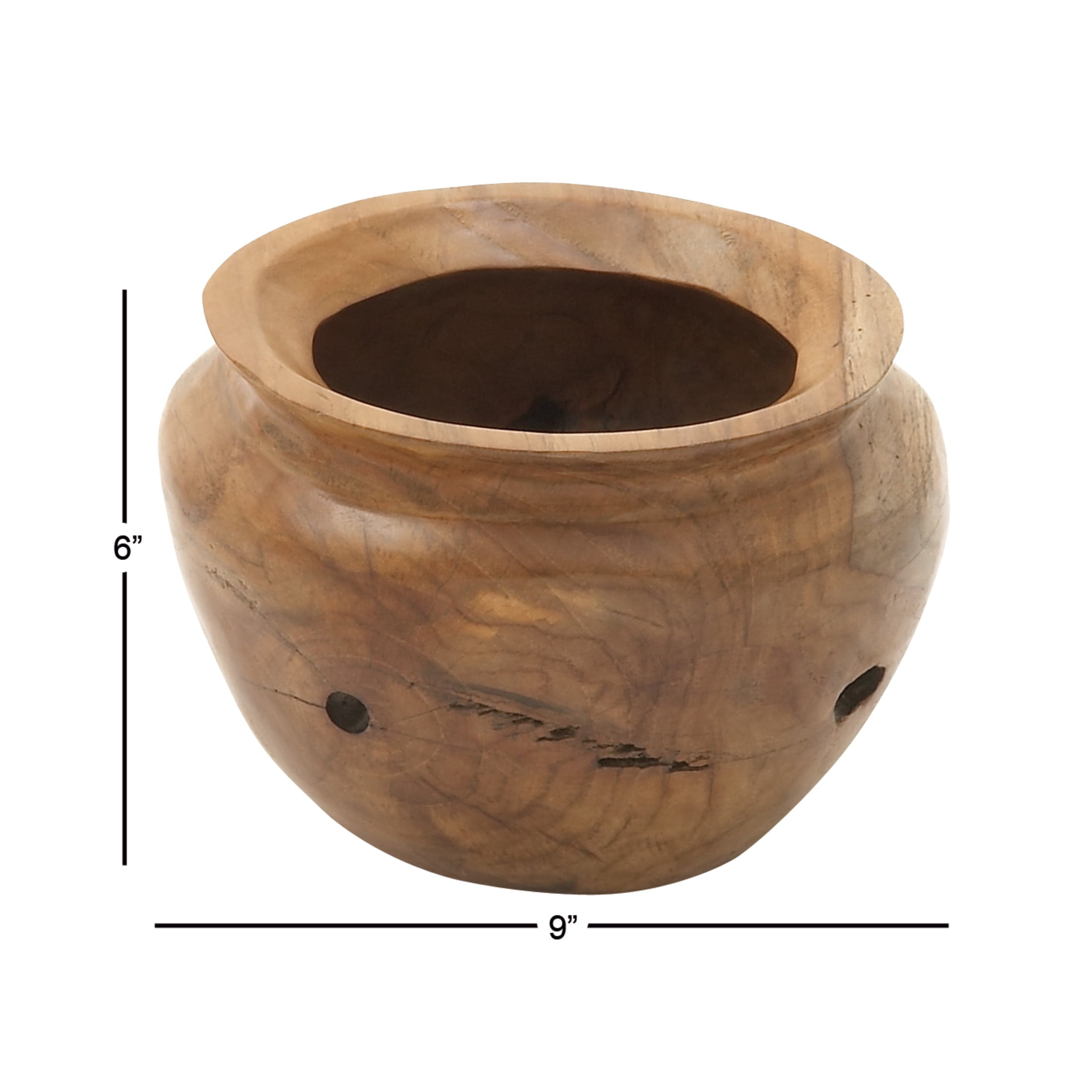 DecMode 9" Handmade Round Live Edge Free Form Brown Teak Wood Decorative Bowl