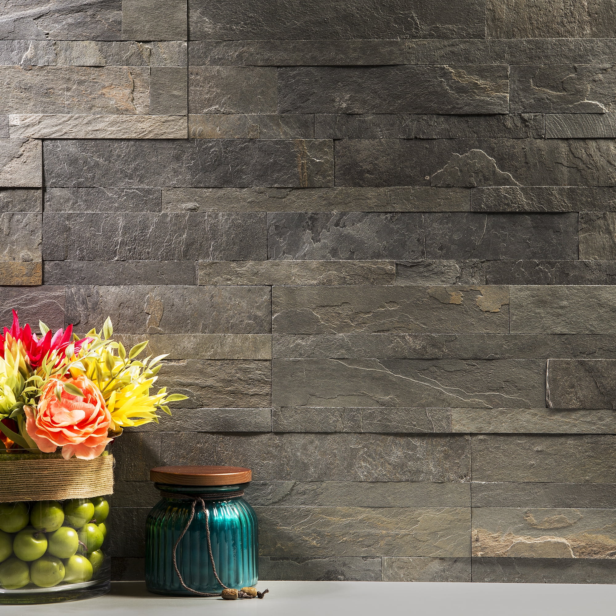 Aspect Peel and Stick Stone Overlay Kitchen Backsplash - Iron Slate(Approx. 15 sq ft Kit)