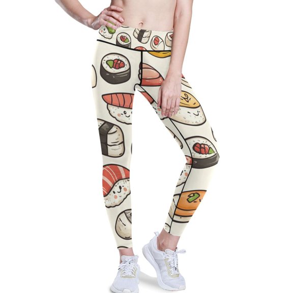 Ckdifva Cute Sushi Yoga Pants with Pockets for Women Workout Athletic Yoga Leggings