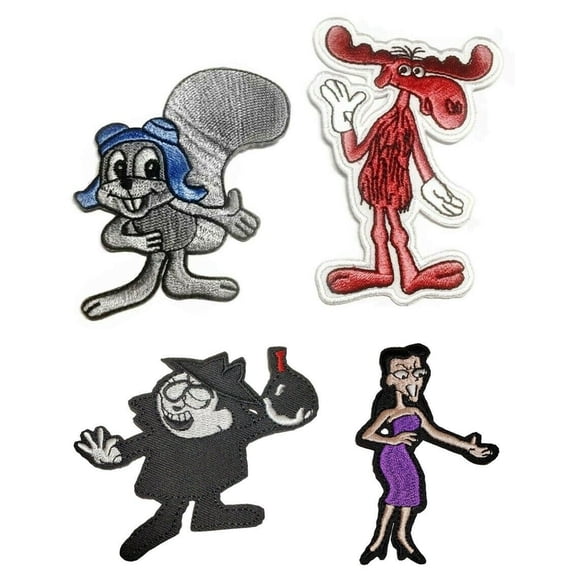 Rocky & Bullwinkle Characters Themed Embroidered Iron On Patch Set of 4