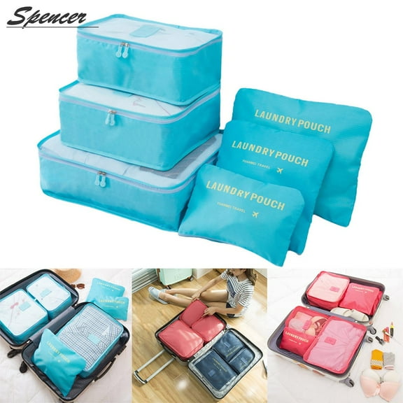 Spencer Set of 6 Waterproof Packing Cubes Travel Luggage Packing Organizer Pouch Clothes Storage Bag Suitcase for Toiletry "Blue"