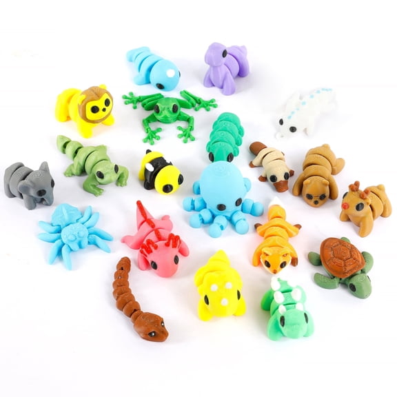 20Pcs Mini 3D Printed Animals Figures Toys for Kids Little 3D Printed Figurines for Party Favors Gifts Exchange Flexible Articulated Fidget Toys for Classroom Prize Rewards Goodie Bags