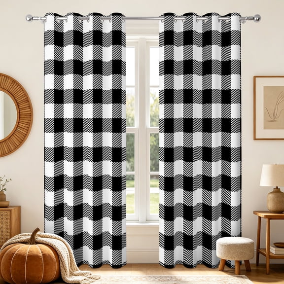 Nanqianyi Black White Buffalo Plaid Blackout Curtains,2 Panels,42x63 in,Thermal Insulated Grommet Drapes For Living Room Bedroom