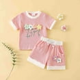 thumbnail image 2 of Paguaki Toddler Girls Dresses Outfits 1T 2T 3T 4T 5T 6T Toddler Girls Summer Clothes 5T Girls Sunflower Fly Sleeve T-shirt Denim Shorts 2PCs Set Dailywear, 2 of 9