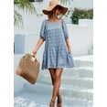 thumbnail image 5 of QUYUON Women Ruffle Mini Dress Summer Square Neck Short Sleeve Babydoll Dress Casual Loose A-Line Swing Tunic Dresses Beach Sundress Cocktail Party Short Dress, Blue M, 5 of 7
