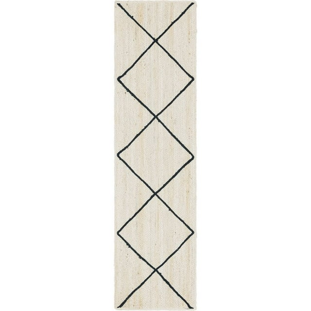 Unique Loom Braided Jute Geometric Area Rug 2' 2 x 8' 2 Runner Ivory/Black