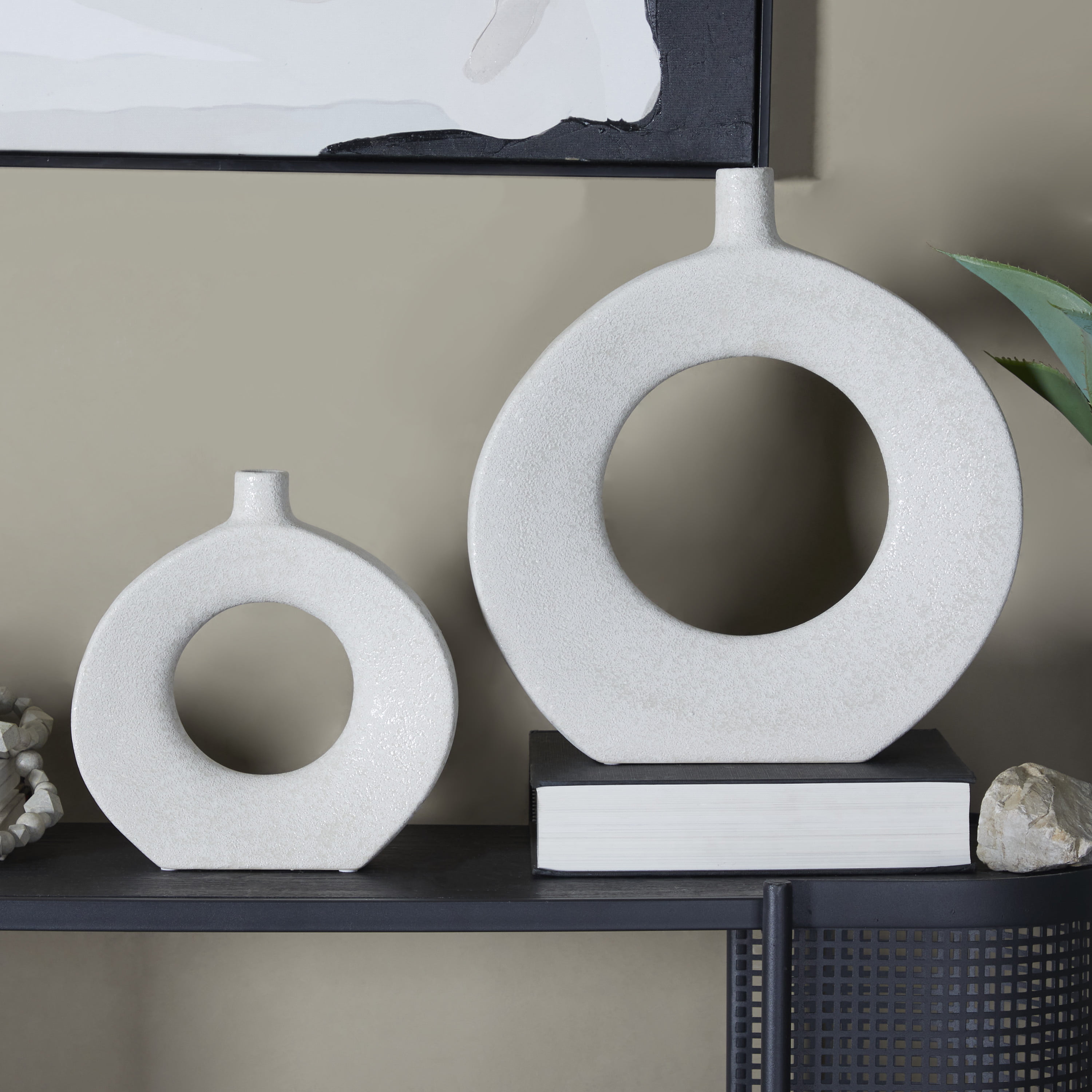 CosmoLiving by Cosmopolitan 16", 10"H Round Donut Shaped White Ceramic Vase, Set of 2 - image 2 of 7