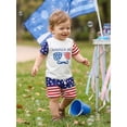 thumbnail image 5 of BemeyourBBs Toddler Baby Boys Girls 4th of July Outfit Patriotic Independence Day Baby Summer Clothes Short Sleeve American Bro Letter Sunglasses Print T Shirt Tops Stars Stripe Shorts Set, 5 of 9