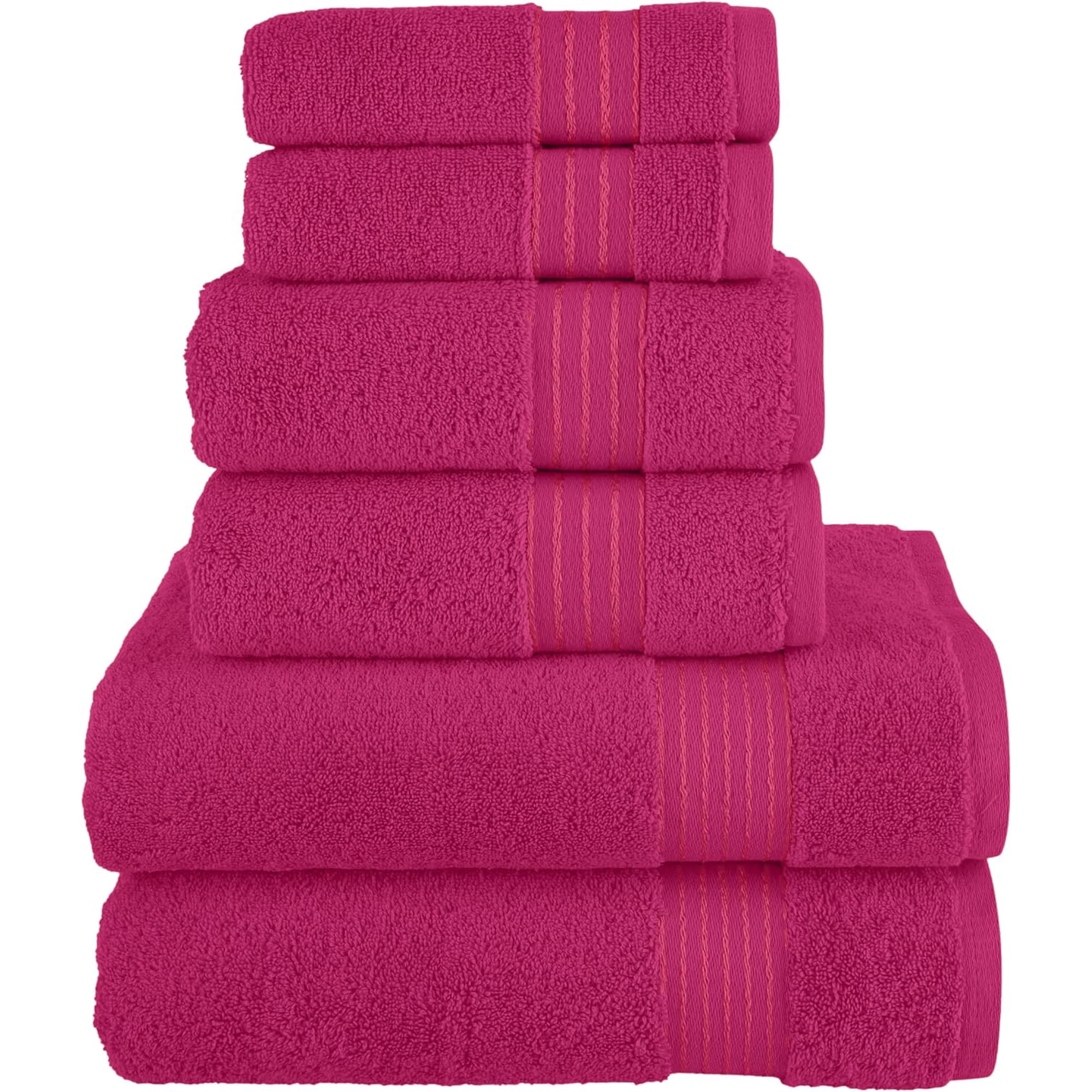 Elegant Comfort Cotton 6-Piece Towel Set Cotton Bathroom Hot Pink