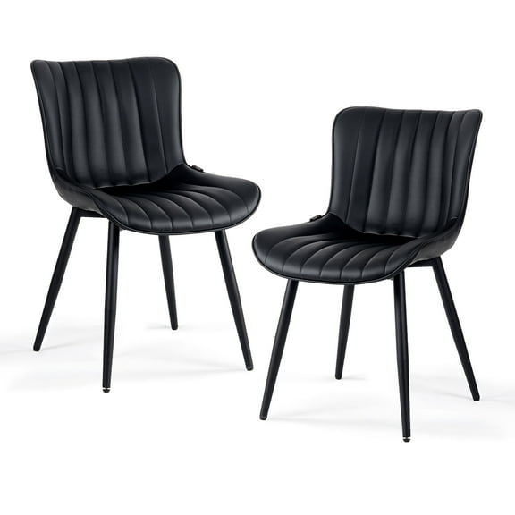 Kidol & Shellder Upholstered Dining Chair Set of 2 Washable PU Fuax Leather High Back Living Room Side Chairs, Black