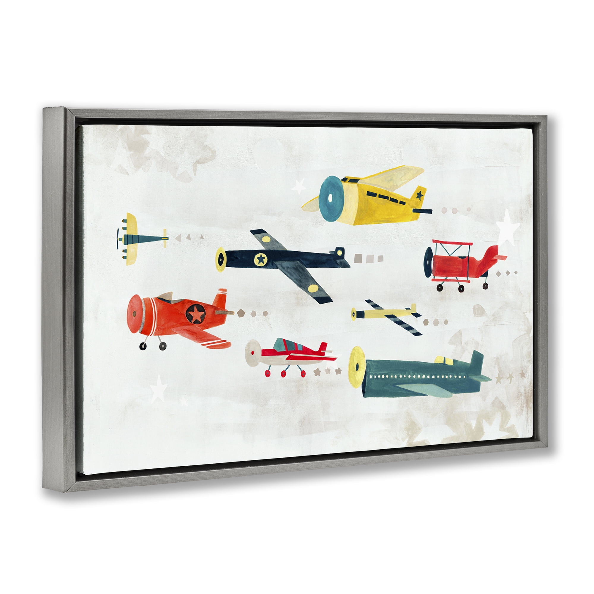 Stupell Industries Various Vintage Airplanes Transportation Painting Gray Floater Framed Canvas Art Print Wall Art, 31 x 21