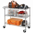 thumbnail image 2 of Finnhomy 3 Tier Heavy Duty Commercial Grade Utility Cart, Wire Rolling Cart with Pushing Handle Bar, Steel Metal Kitchen Service Trolly with Wheels, Shelf Size 18" D x 36" W, NSF, Chrome, 2 of 8