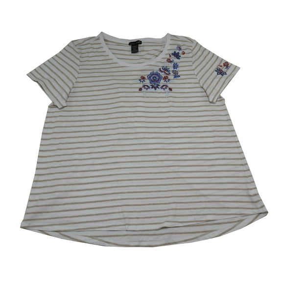 RXB Womens Size XX-Large Cap Sleeve Tee with Pleated Back, Stripe White/Heather Oatmeal