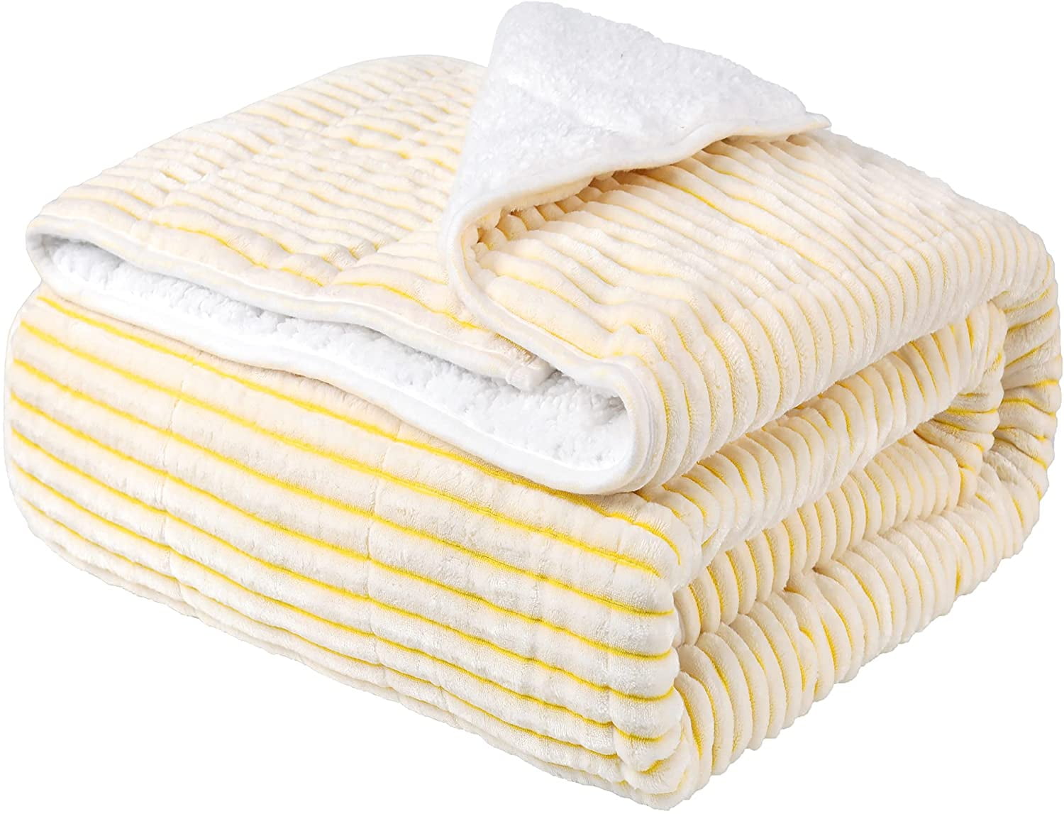 Sherpa Fleece Weighted Blanket Ribbed Microfiber Heavy Blanket, Mink Stripe Throw Blanket