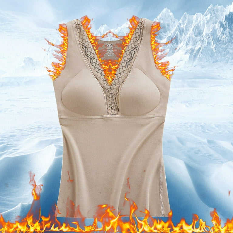 zhuxioush Sleeveless Thermal Shirts V Neck Vest With Built In Bra